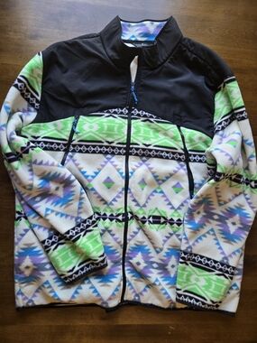 Alpine Men's Black, White, Green, Blue Aztec Fleece Jacket